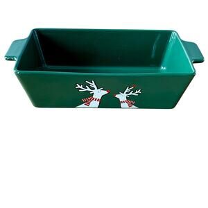 Crate & Barrel Loaf Pan Arctic Friends Evergreen Joan Anderson Ceramic Stoneware